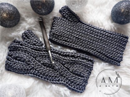 Cables knit-look mitts