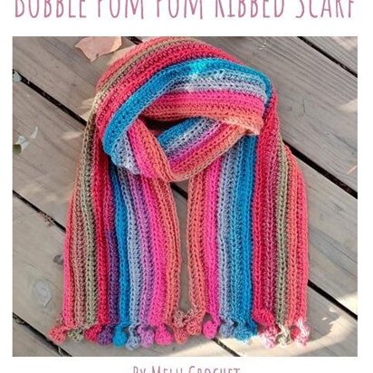Bobble Pom Pom Ribbed Scarf by Melu Crochet