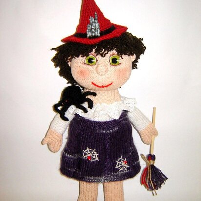 Toy knaitting patterns - Knit a Witch with spider, halloween doll one of a kind