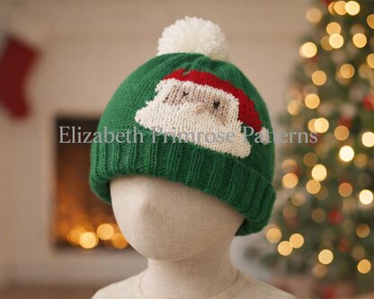 Festive Santa Pompom Hat DK Knitting Pattern for Children – P147 – Elizabeth Primrose Pattern