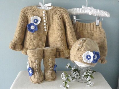 Knitting PATTERN Baby Jacket, Pants, Hat and Shoes Baby Set Nicole