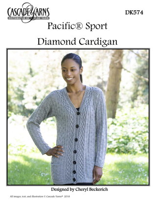 Pacific Sport Diamond Cardigan in Cascade Yarns - DK574  - Downloadable PDF