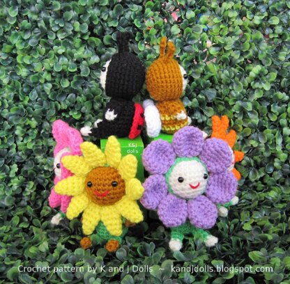 Bee, sunflowers and ladybug amigurumi crochet pattern 