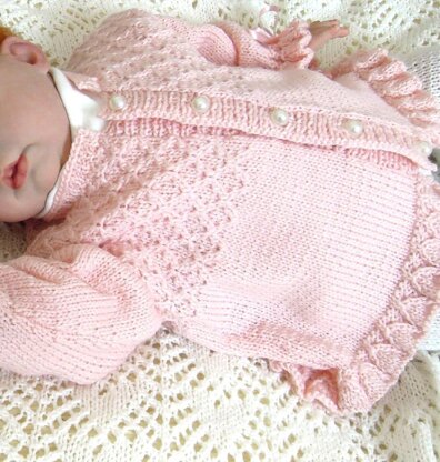 Baby girls sweater with detailed bodice and frilled hemline and cuffs - P025