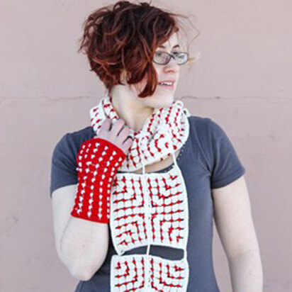592 Nordic Tiles Scarf & Fingerless Mitts - Crochet Pattern for Women in Valley Yarns Northfield