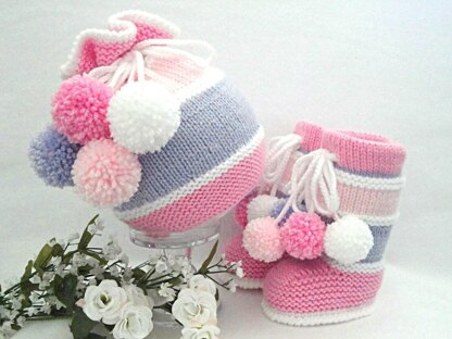 Knitting Baby Set Baby Girl Hat and Booties by Elena Mitchell