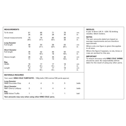 Sweaters and Bag Knitted in King Cole Yumtastic - P6252 - Leaflet