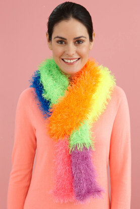 Neon Color Block Scarf in Lion Brand Fun Fur - L20522