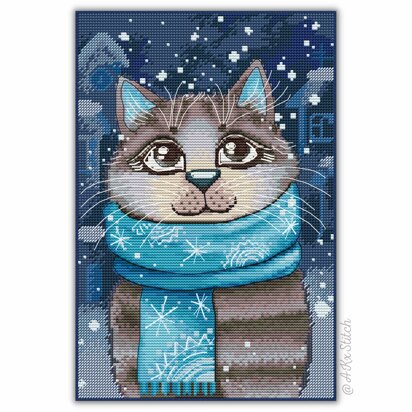 Winter Dreams Cat Cross Stitch PDF Pattern