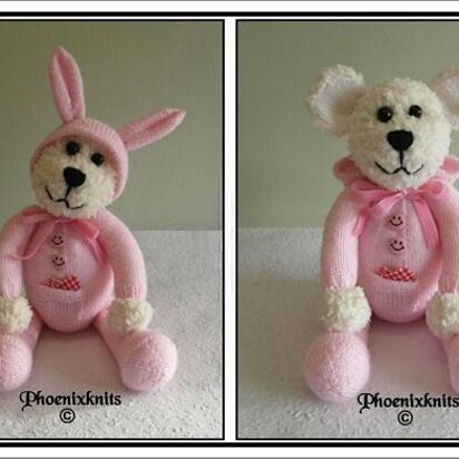 Teddy in a bunny onesie - knitting pattern