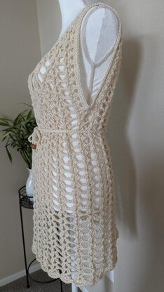 Light Beige Crochet Mesh Dress-Beach Cover-Up