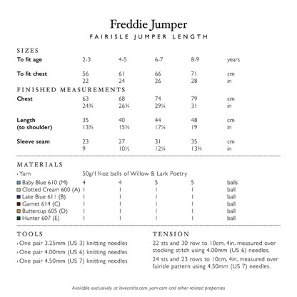 Freddie Jumper - Knitting Pattern for Boys in Willow & Lark Poetry