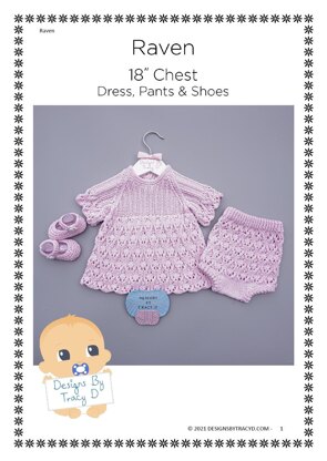 Raven Baby Dress and Pants knitting pattern !8 inch chest size