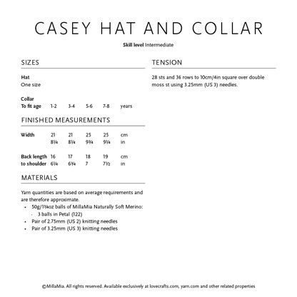 Casey Hat & Collar - Knitting Pattern for Kids in MillaMia Naturally Soft Merino