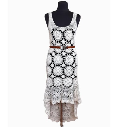 Crochet granny square high low dress.