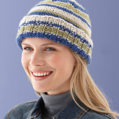 Modern Striped Hat in Lion Brand Vanna's Choice - L10540