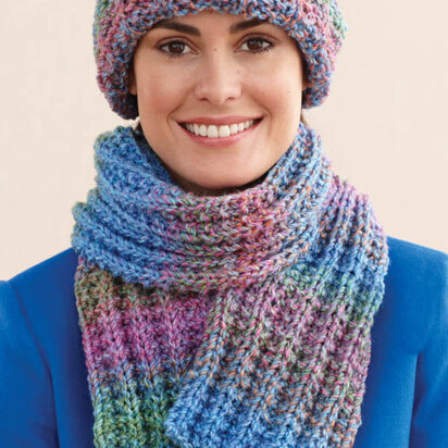 Rustic Ribbed Hat and Scarf in Lion Brand Tweed Stripes - L0611I