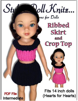 Ribbed Skirt and Crop Top for 14 inch dolls, Hearts for Hearts