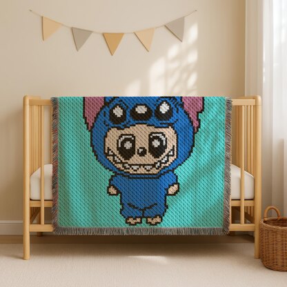 Stitch Labubu Blanket Monster Throw Blue Pink Cartoon Toddler C2C CROCHET PATTERN