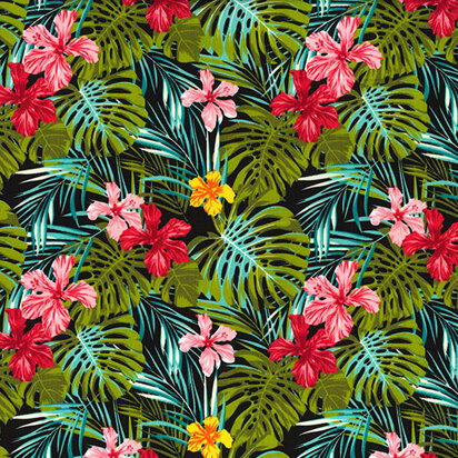 Rose & Hubble Cotton Poplin Printed - Floral Leaf Black