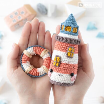 Lighthouse Island from “Mini Kingdom” collection, crochet patterns (Amigurumi tutorial PDF file) lighthouse crochet pattern seal pelican fish lighthouse keeper by AradiyaToys (Olka Novytska)