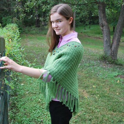 Tea Green Poncho with Beadwork