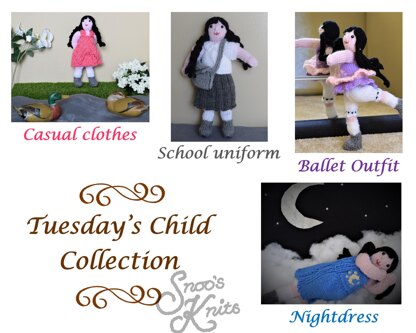 Tuesday's Child Collection Dress-Up Doll Clothes Knitting Pattern Snoo's Knits