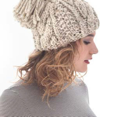 Cabled Tassel Hat in Lion Brand Wool-Ease Thick & Quick - L40181