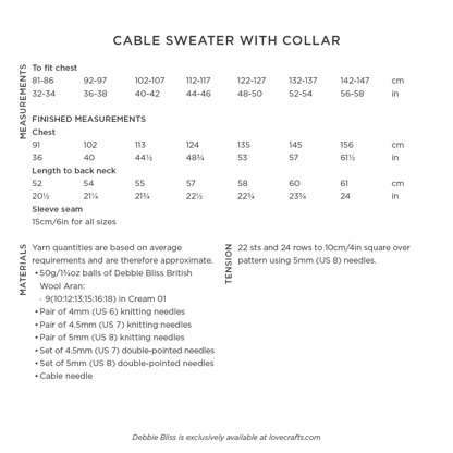 Debbie Bliss Cable Sweater With Collar PDF