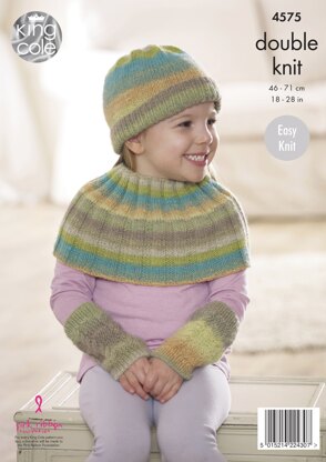 Poncho, Shoulder/Neck Warmer, Wrist Warmers & Hat in King Cole Sprite DK - 4575 - Downloadable PDF