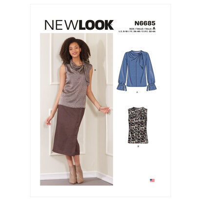 New Look N6685 Misses' Sleeveless Or Long-sleeved Tops N6685 - Paper Pattern, Size A (6-8-10-12-14-16-18)