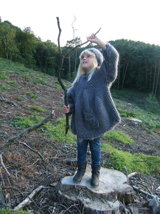 Child/Adult Rustic Owl Smock Sweater with Beret