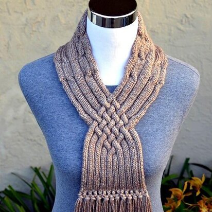 Diamond Cabled Scarf ( Cowl / Stay On / Celtic Cable Scarf Knitting Pattern )