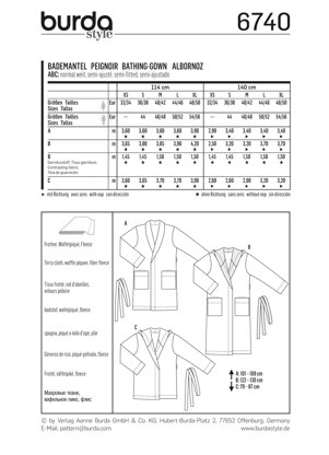 Burda Bath Robes Sewing Pattern B6740 - Paper Pattern, Size XS-XL