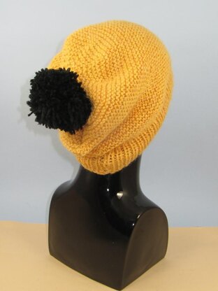 Chunky Garter Stitch Big Bobble Slouch Hat