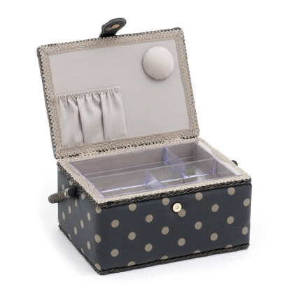 Hobbygift Charcoal Polka Dot Medium Sewing Box