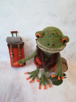 Knitting pattern for a cute frog toy, knitted plush frog, art frog doll