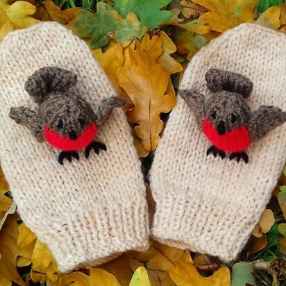 Christmas Robin Mittens - knitting pattern