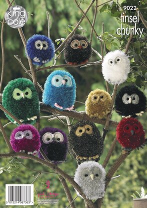 Owl - Large, Medium & Small in King Cole Tinsel Chunky, Dollymix, Merino Blend Double Knitting - 9022 - Downloadable PDF