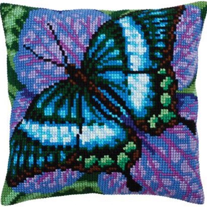 Collection D'Art Volatic Turquoise Butterfly I Cross Stitch Cushion Kit - 40cm x 40cm