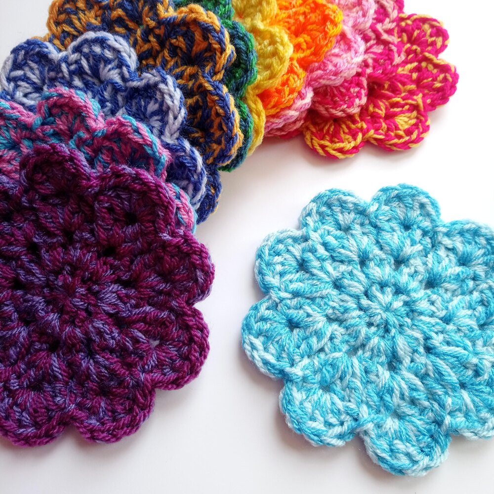 Crochet Coaster Pattern - Square Flower Coasters - PDF