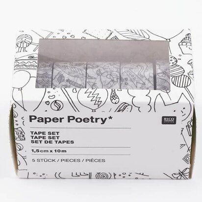 Paper Poetry Washi Tape Pack of 5 Colouring Tapes