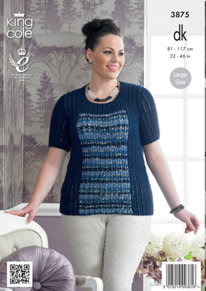 Ladies' Lace Rib Cardigan and Sweater in King Cole Merino Blend DK - 3875
