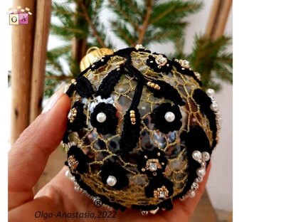 Black Lace Christmas Ball 2 - Irish Crochet Lace