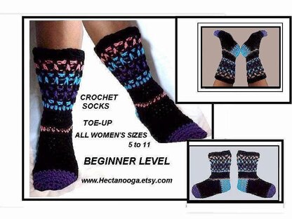 657 CROCHET SOCKS, TOE-UP, WOMEN SIZE 5 - 11