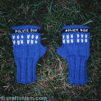 Police Box Fingerless Mitts - knitting pattern