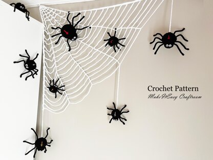 Spiders on Cobweb Crochet pattern Halloween wall decoration Crochet cross spiders Spooky decor Crochet web