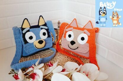 Bluey and Bingo childs shoulder bags crochet pattern