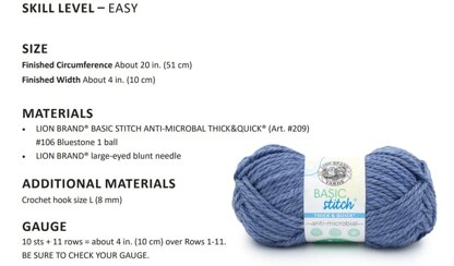 Twisted Headband in Lion Brand Basic Stitch Anti Microbial Thick&Quick - M23004BSAMTQ - Downloadable PDF