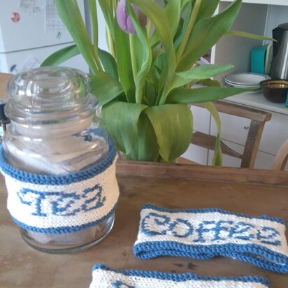 Kitchen set - washcloths and tea coffee and sugar labels